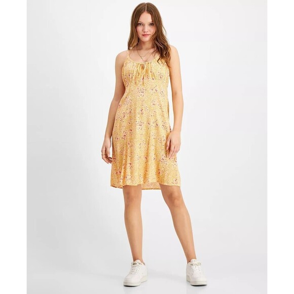 Hippie Rose Womens Juniors Floral Dress Yellow Ditsy Babydoll Adjustable Boho XL - Picture 1 of 9